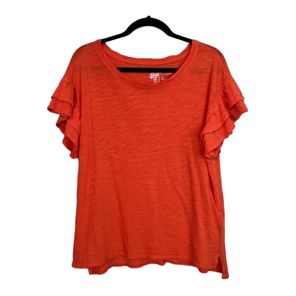 PILCO Urban Outfitters 100% Cotton Ruffle Sleeve Oversized Tee in Orange Coral